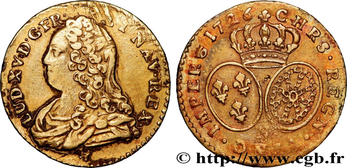 LOUIS XV DIT LE BIEN AIMÉ Demi-louis d or aux écus ovales, buste habillé 1726 Montpellier TTB