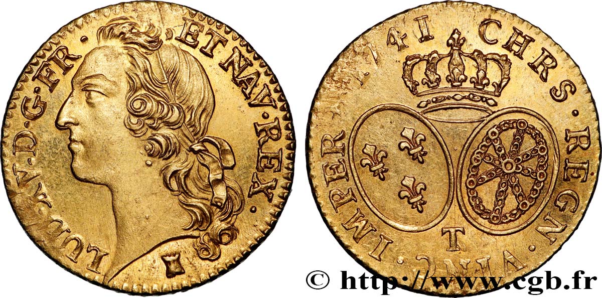 LOUIS XV DIT LE BIEN AIMÉ Louis d’or aux écus ovales, tête ceinte d’un bandeau 1741 Nantes SPL