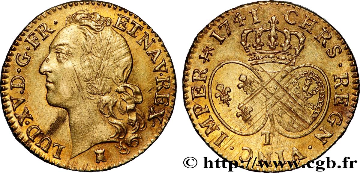 LOUIS XV DIT LE BIEN AIMÉ Louis d’or aux écus ovales, tête ceinte d’un bandeau 1741 Nantes TTB+