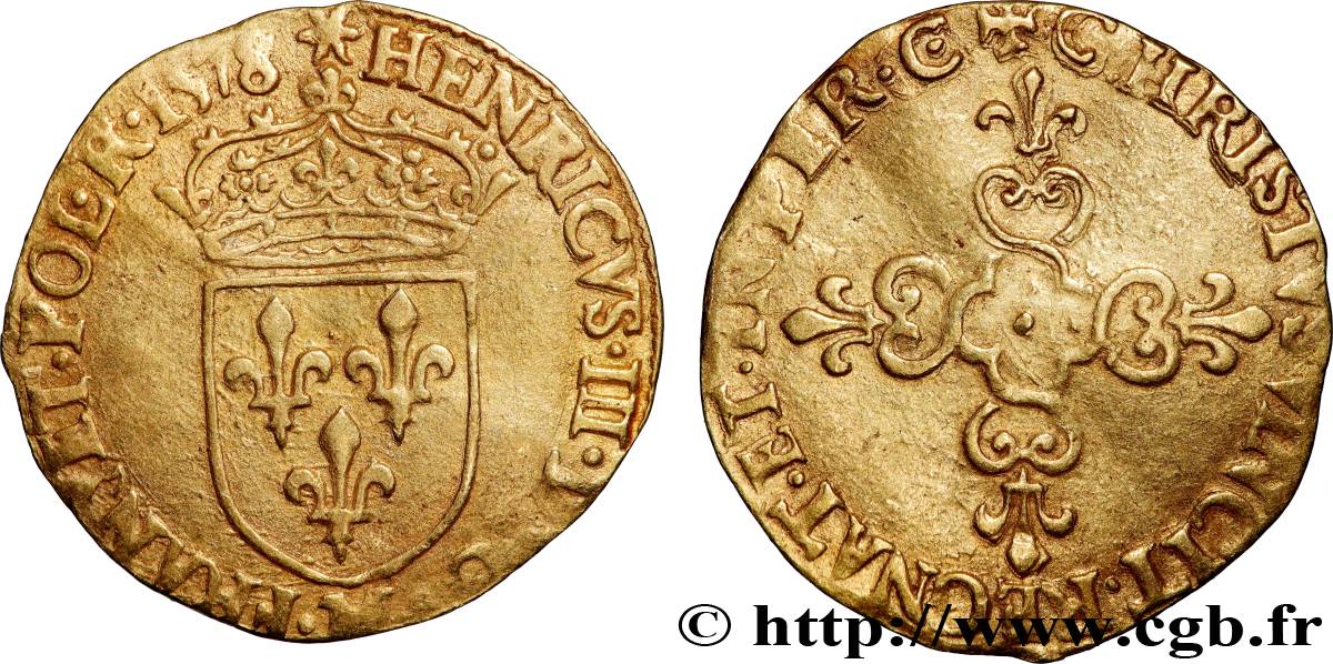 HENRY III Écu d or au soleil, 3e type 1578 Toulouse AU/XF