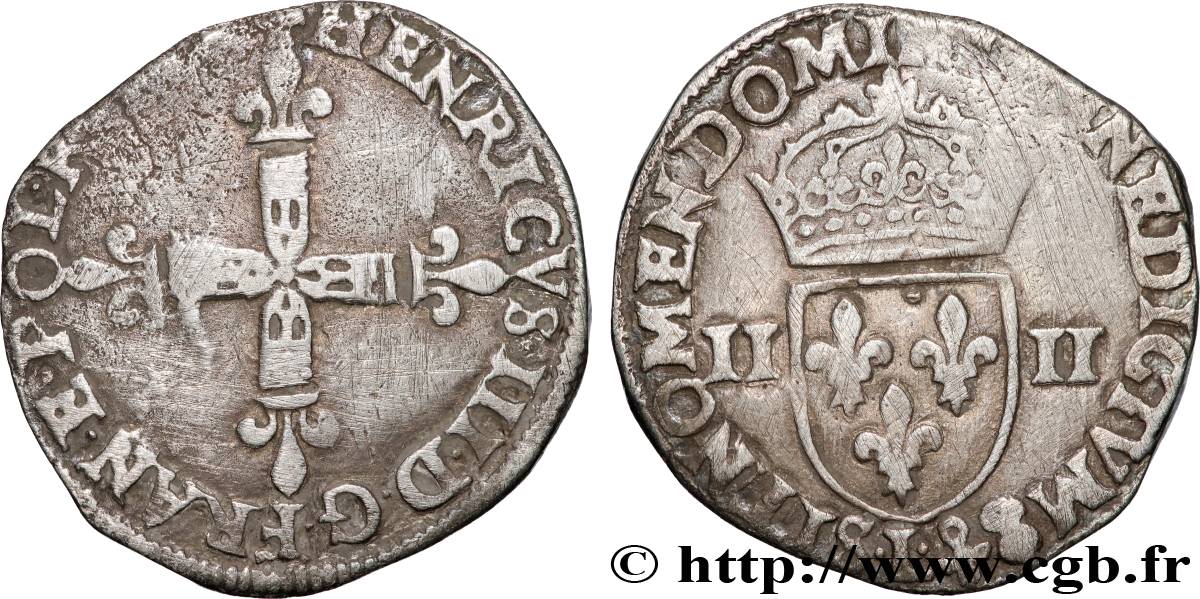 HENRY III Quart d écu, croix de face n.d. Bayonne VF/XF