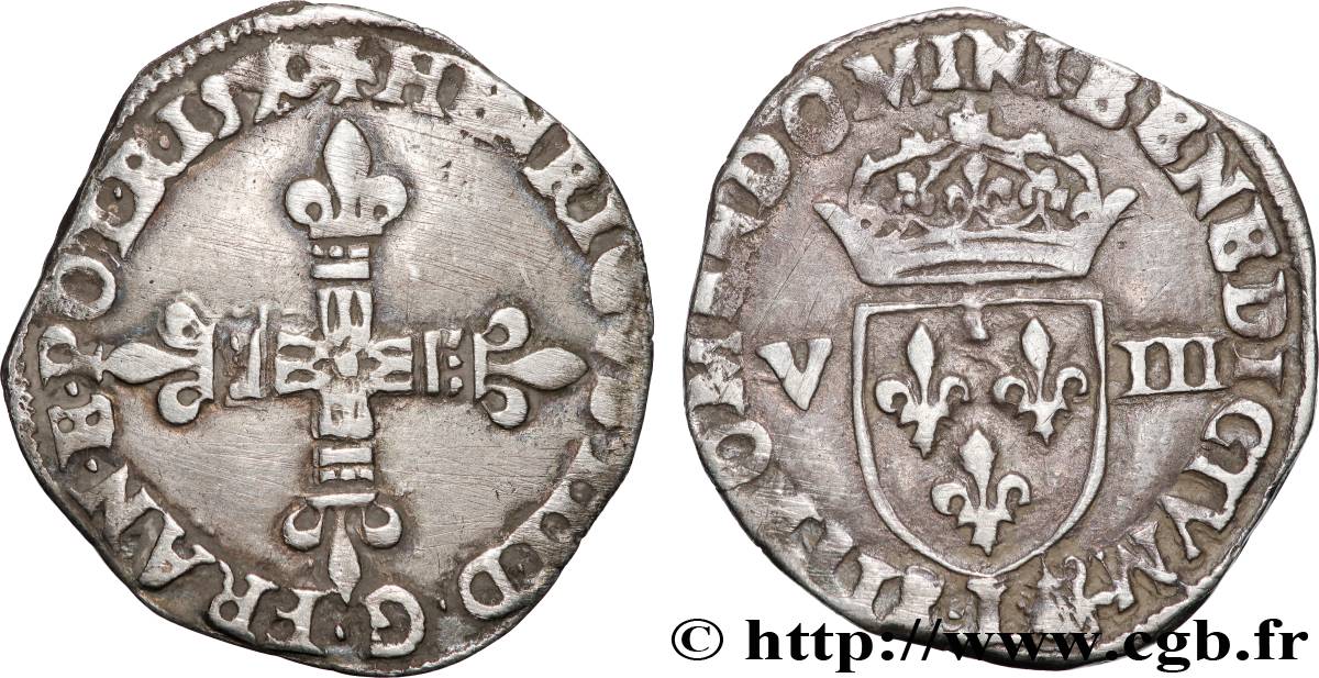 HENRY III Huitième d écu, croix de face 1590 Bayonne q.BB/BB