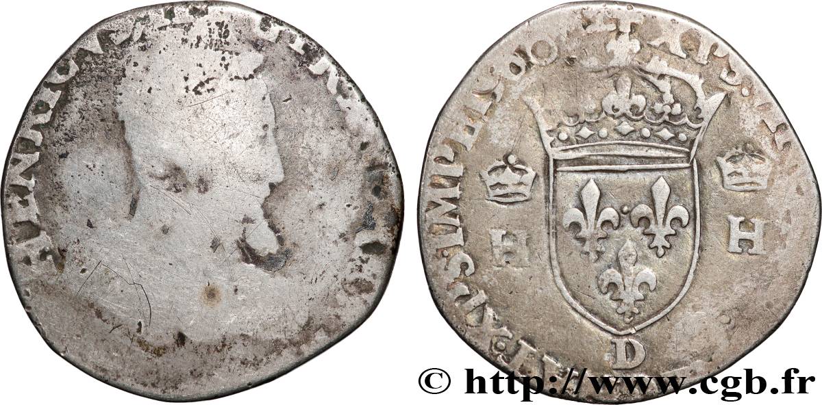CHARLES IX. COINAGE AT THE NAME OF HENRY II Teston à la tête nue, 1er type 1560 Lyon F/VF