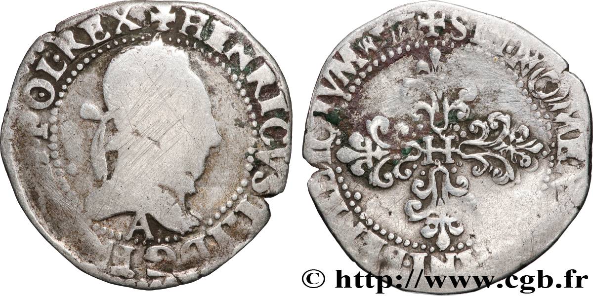 HENRY III Quart de franc au col plat n.d. Paris BC