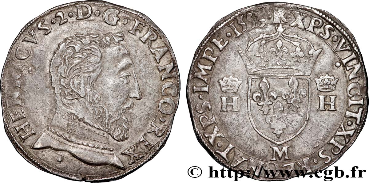 HENRY II Teston à la tête nue, 5e type 1553 Toulouse fVZ