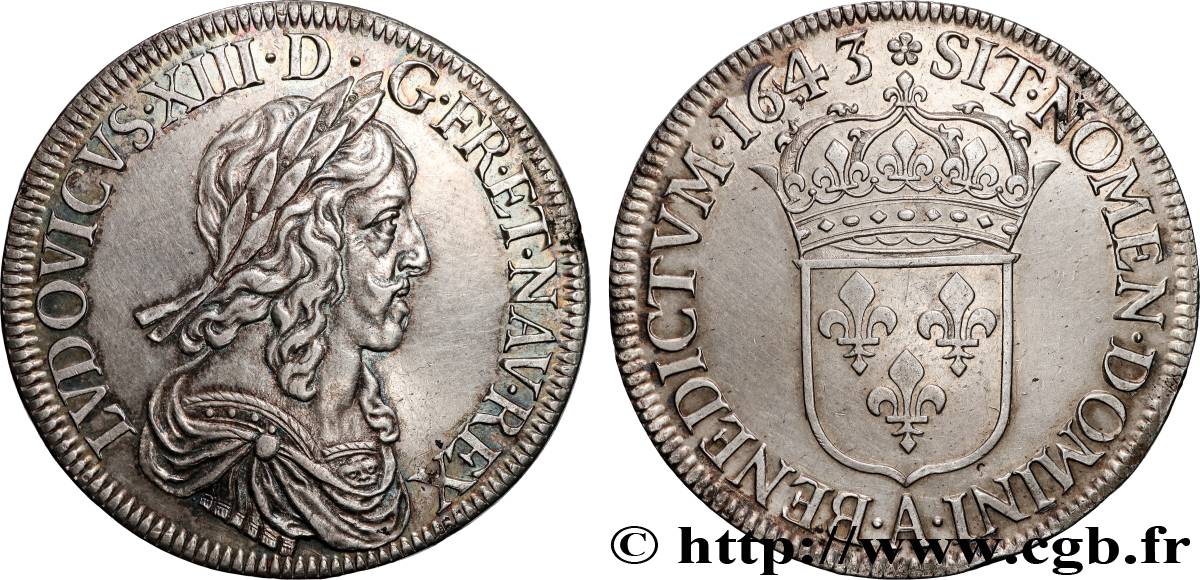 LOUIS XIII Écu, buste drapé et cuirassé (2e buste de Jean Warin) 1643 Paris, Monnaie de Matignon AU