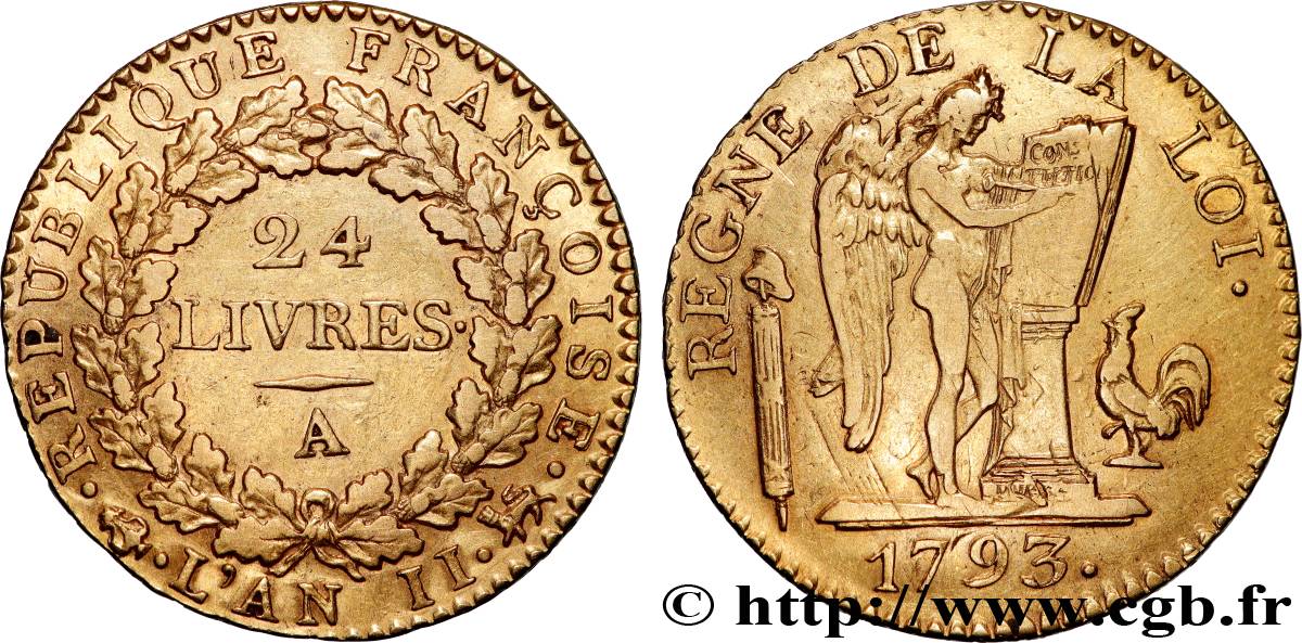 LA CONVENTION 24 livres au génie 1793 Paris TTB+