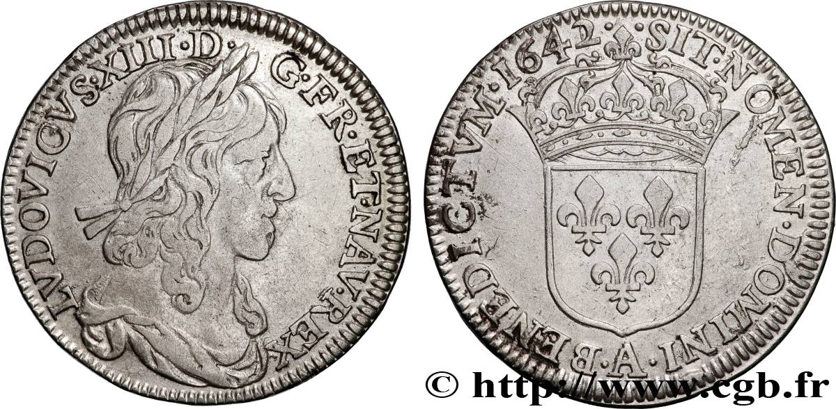 LOUIS XIII Quart d écu, buste drapé (1er buste de Jean Warin) 1642 Paris, Monnaie du Louvre XF