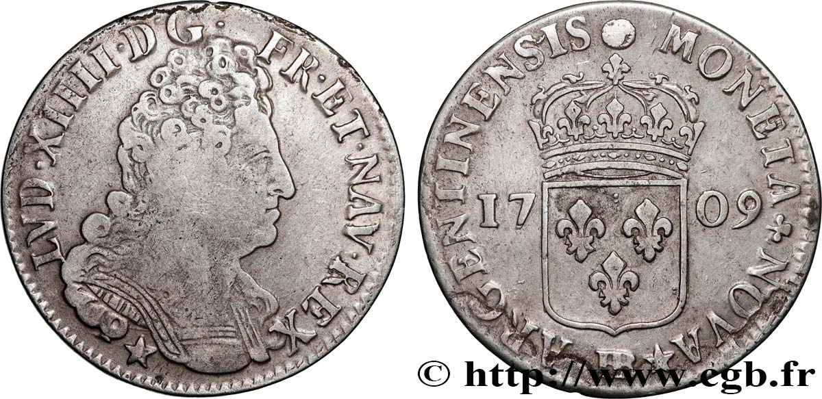 LOUIS XIV LE GRAND OU LE ROI SOLEIL Quarante-quatre sols de Strasbourg 1709 Strasbourg TTB