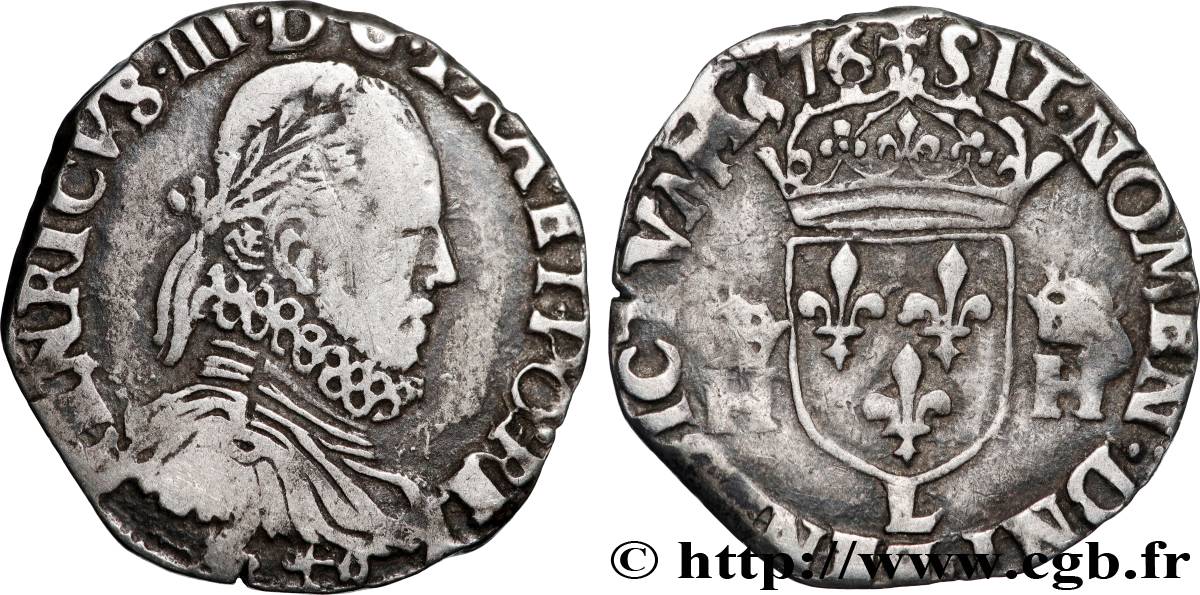HENRY III Demi-teston, 3e type, col fraisé 1576 Bayonne VF