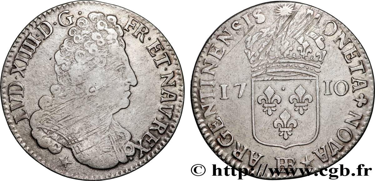 LOUIS XIV  THE SUN KING  Quarante-quatre sols de Strasbourg 1710 Strasbourg XF