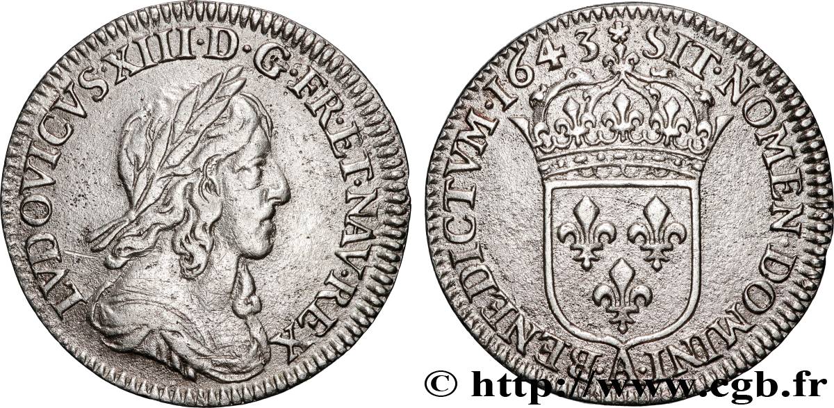 LOUIS XIII Douzième d écu, buste drapé et cuirassé (2e buste de Jean Warin) 1643 Paris, Monnaie de Matignon XF