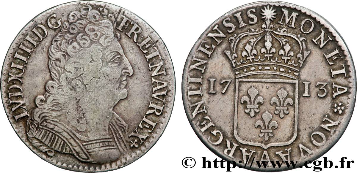 LOUIS XIV  THE SUN KING  Quarante-quatre sols pour l’Alsace 1713 Paris XF/AU