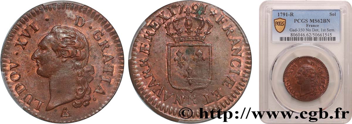 LOUIS XVI Sol dit  à l écu  1791 Orléans SUP62