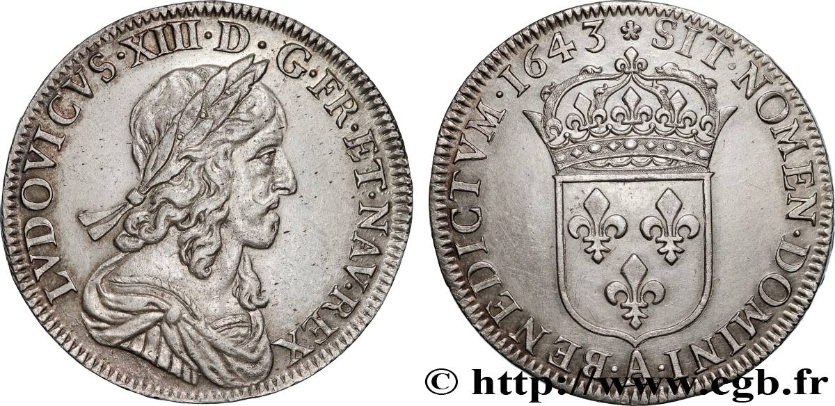 LOUIS XIII LE JUSTE Demi-écu, buste drapé et cuirassé (2e buste de Jean Warin) 1643 Paris, Monnaie de Matignon SPL