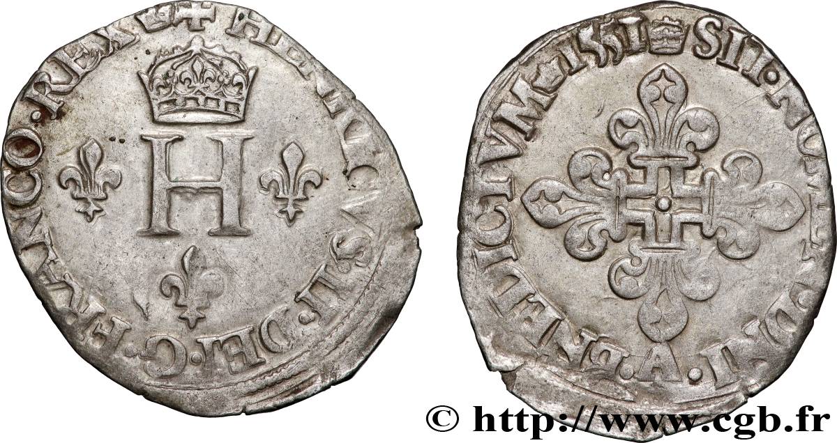 HENRY II Sol parisis ou trois blancs ou “demi-gros de Nesle” 1551 Paris EBC