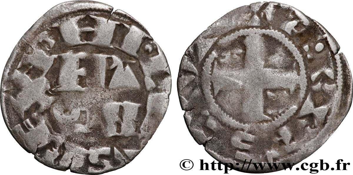 PHILIP II AUGUSTUS Denier parisis, 2e type n.d. Arras VF