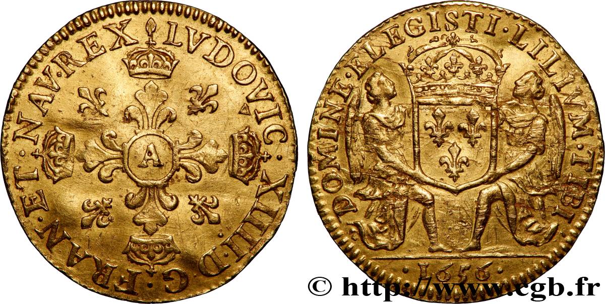 LOUIS XIV LE GRAND OU LE ROI SOLEIL Lis d’or 1656 Paris TTB+/TTB