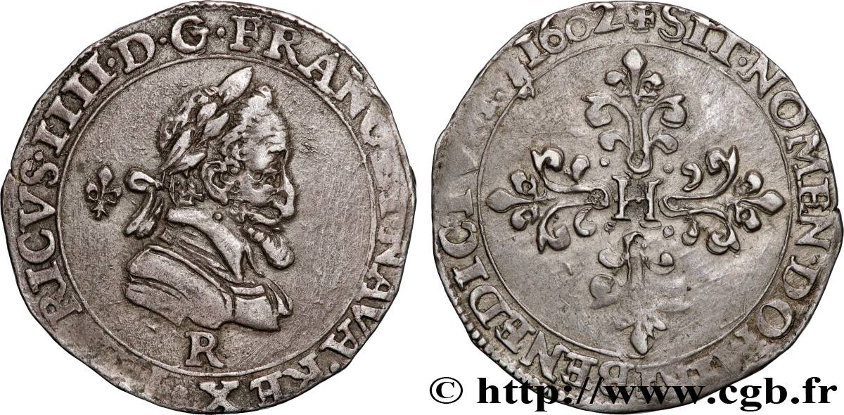 HENRY IV Demi-franc, type de Villeneuve au lis 1602 Saint-André de Villeneuve-lès-Avignon AU/AU