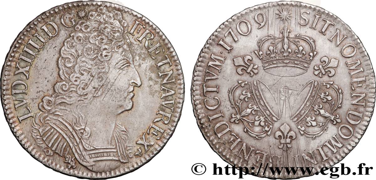 LOUIS XIV  THE SUN KING  Écu aux trois couronnes 1709 Rennes AU