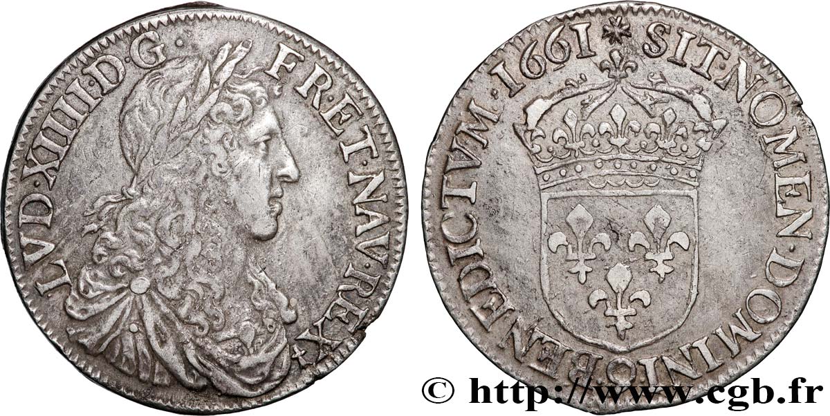 LOUIS XIV  THE SUN KING  Demi-écu, portrait apollinien 1661 Rennes XF