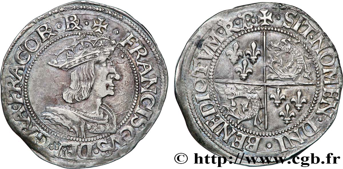 FRANÇOIS IER LE RESTAURATEUR DES LETTRES Teston du Dauphiné, 2e type s.m. Romans SUP
