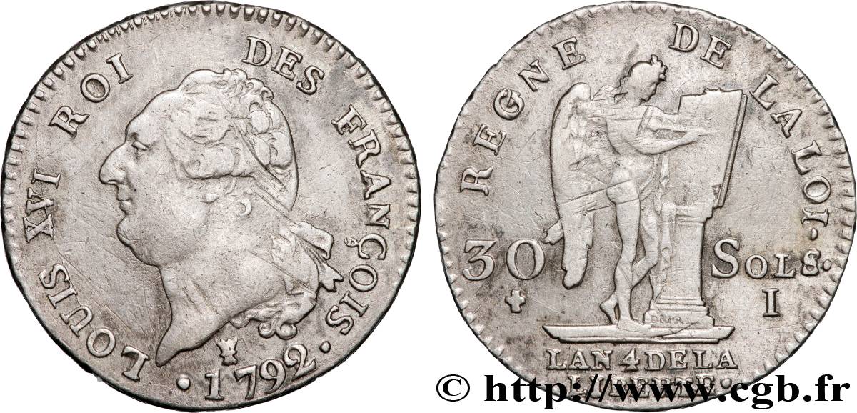 LOUIS XVI 30 sols dit  au génie , type FRANÇOIS 1792 Limoges AU