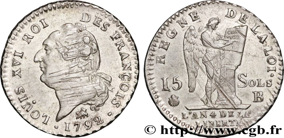 LOUIS XVI 15 sols dit  au génie , type FRANÇOIS 1792 Paris AU