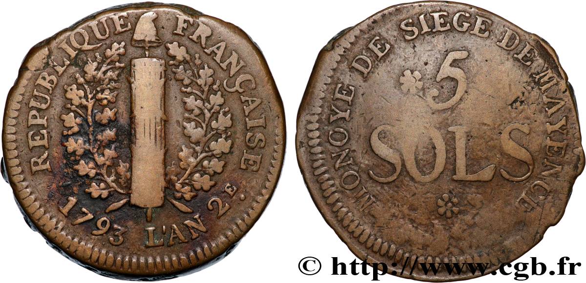 SIEGE OF MAINZ 5 sols 1793 Mayence q.BB