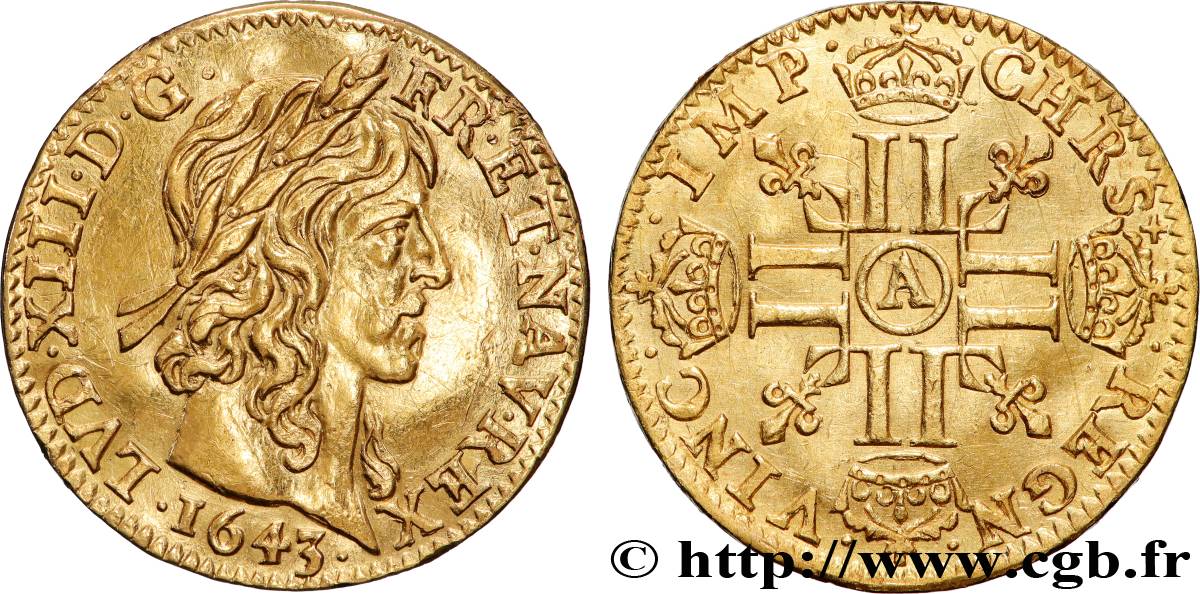 LOUIS XIII Demi-louis d or aux huit L (effigie de Jean Warin) 1643 Paris AU