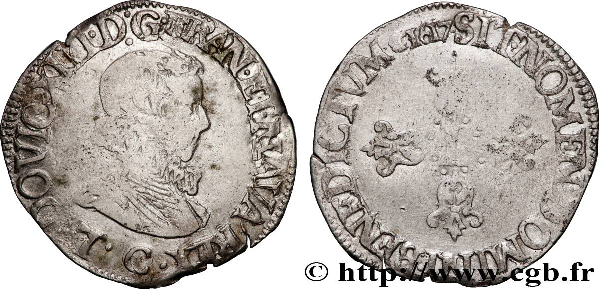 LOUIS XIII Demi-franc à la tête nue adolescente de Saint-Lô 1617 Saint-Lô VF