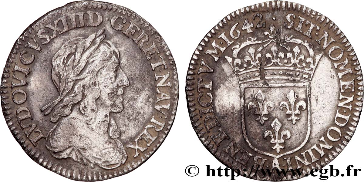 LOUIS XIII Douzième d écu, buste drapé et cuirassé (2e buste de Jean Warin) 1642 Paris, Monnaie du Louvre XF