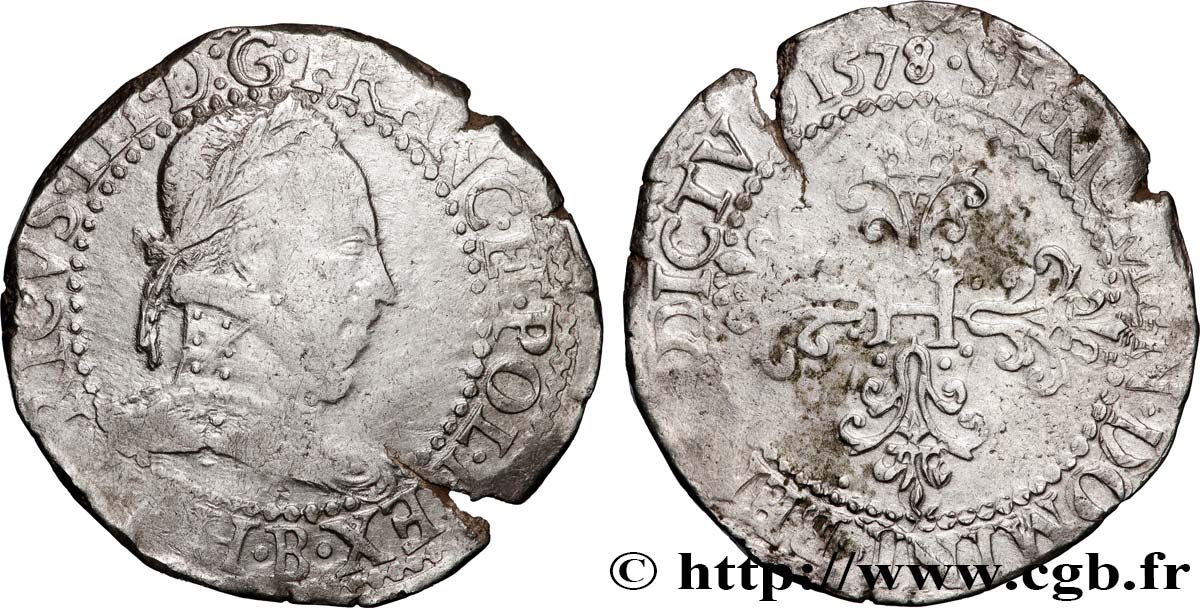 HENRI III Franc au col plat 1578 Rouen TB