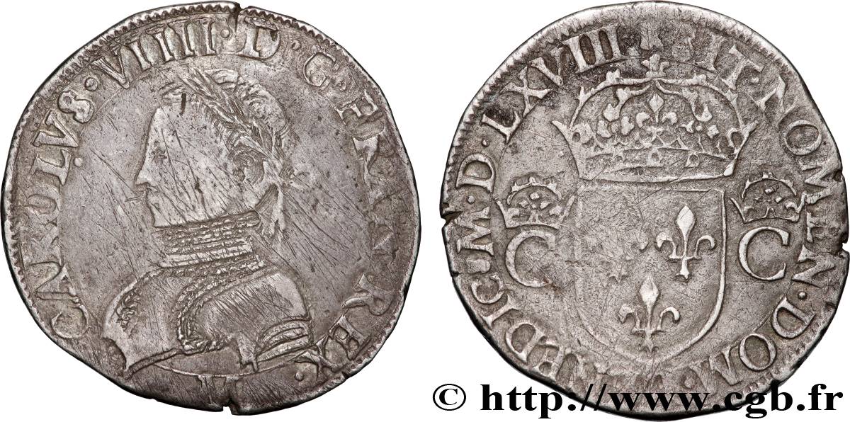CHARLES IX Teston, 2e type 1568 Toulouse TB+