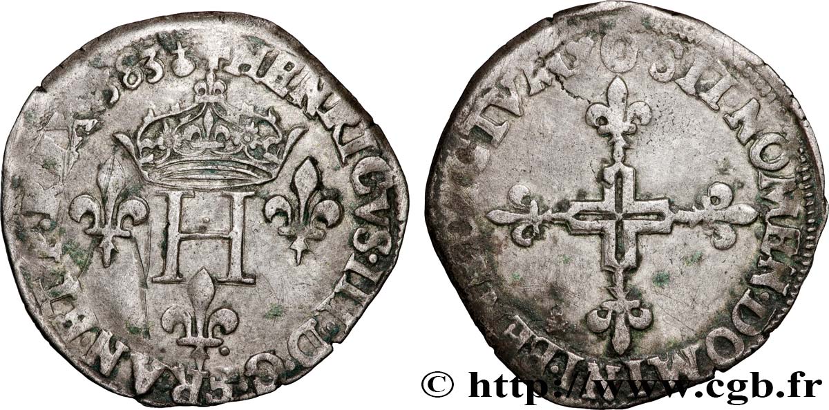 HENRY III Double sol parisis, 2e type 1583 Riom XF