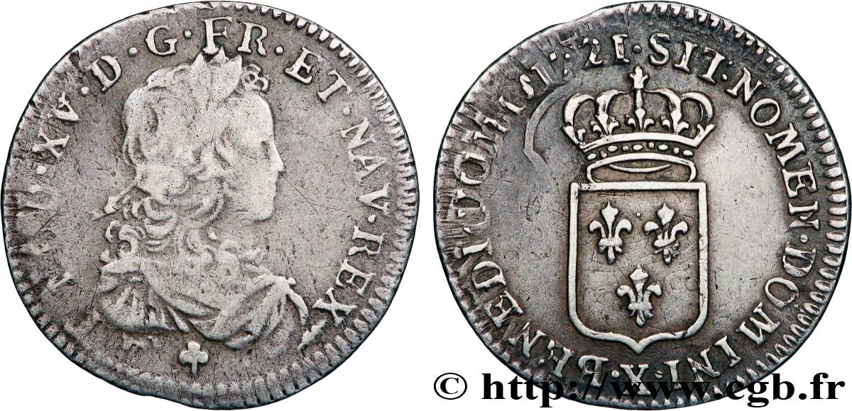 LOUIS XV DIT LE BIEN AIMÉ Sixième d écu de France 1721 Amiens TB/TB+