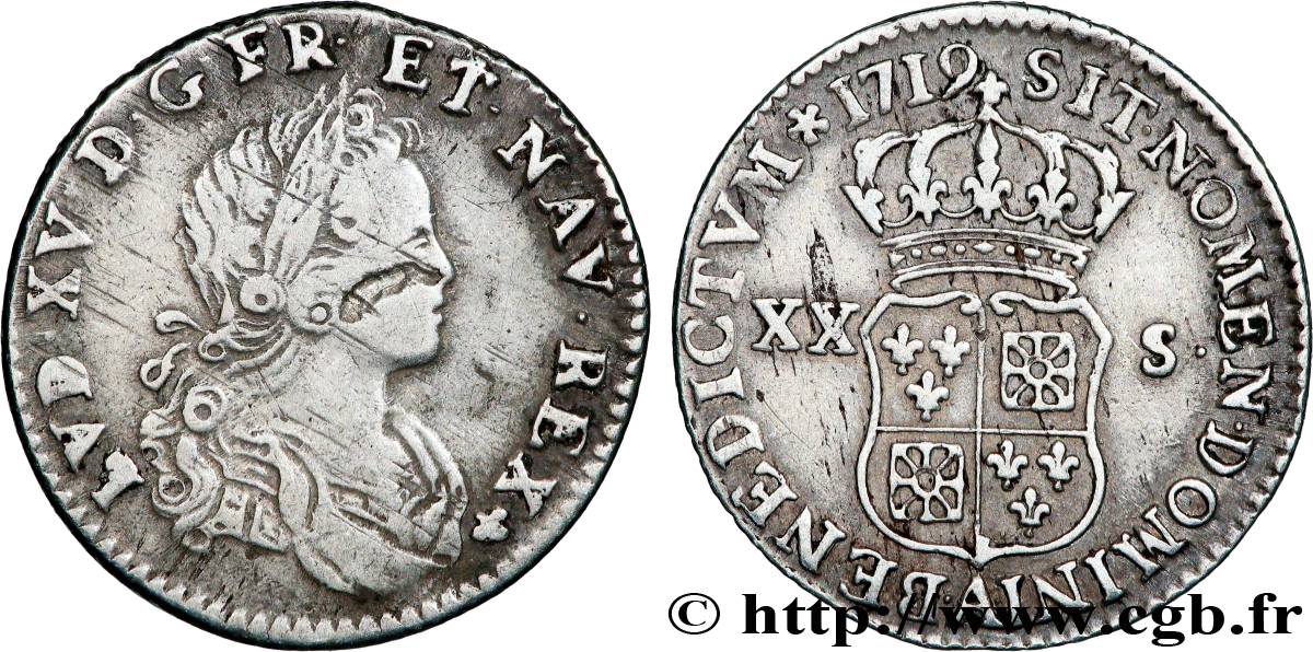 LOUIS XV THE BELOVED XX sols de Navarre 1719 Paris AU