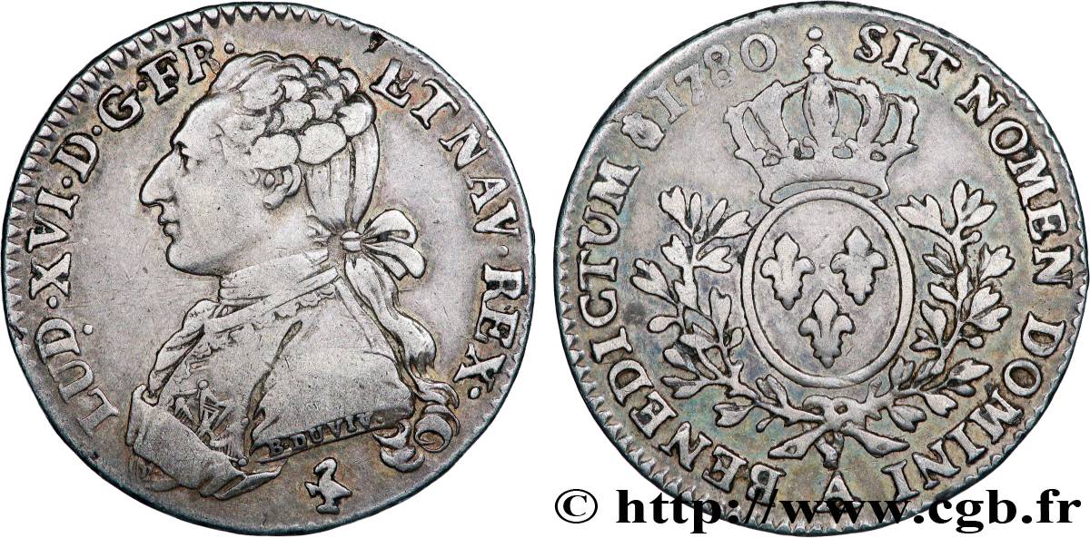 LOUIS XVI Cinquième d écu aux branches d olivier 1780 Paris TB+