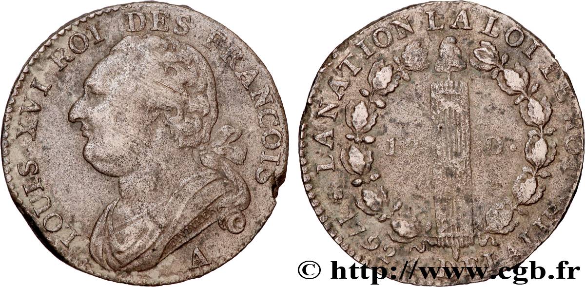 LOUIS XVI 12 deniers dit  au faisceau , type FRANÇOIS 1792 Paris SS
