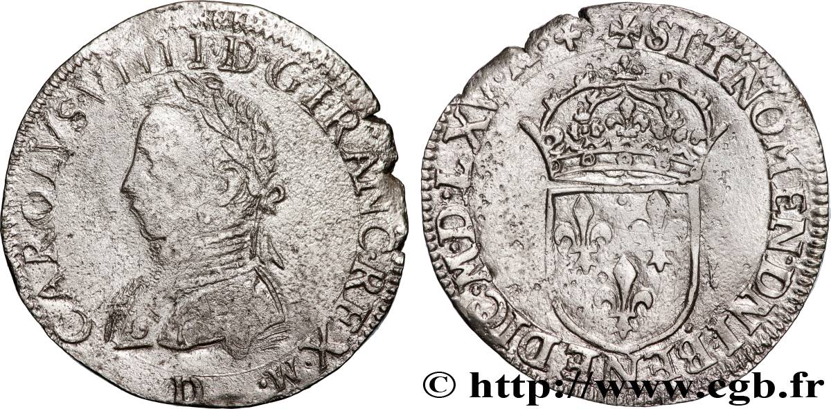 CHARLES IX Teston, 6e type 1565 (MDLXV) Lyon TTB/TB+