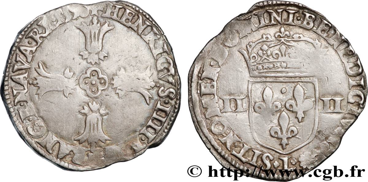 HENRY IV Quart d écu, croix feuillue de face 1590 Bayonne fSS/SS