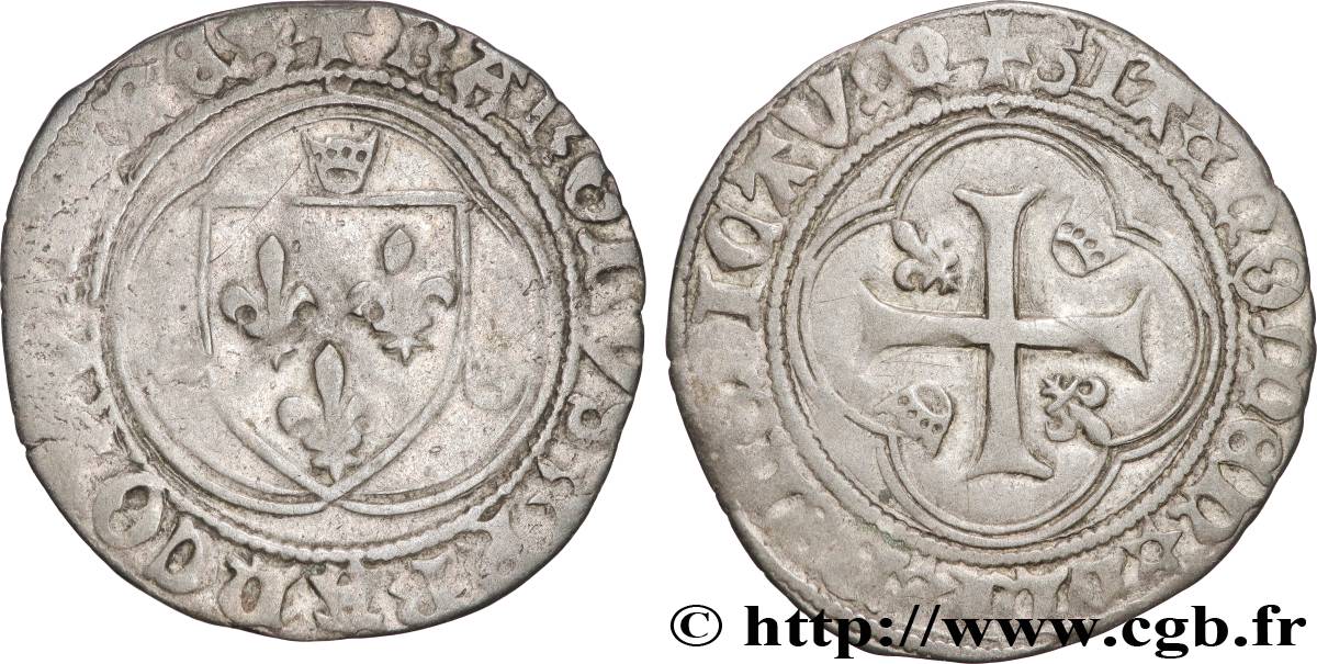 CHARLES VIII Blanc à la couronne 24/04/1488 Châlons-en-Champagne TB+/TTB