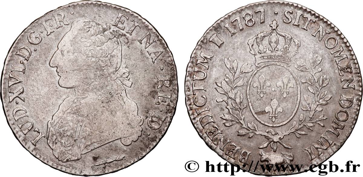 LOUIS XVI Écu aux branches d olivier 1787 Pau TB/TB+