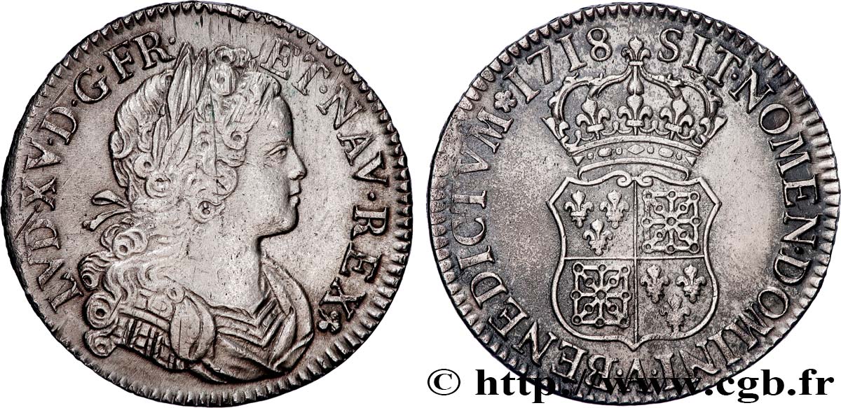 LOUIS XV DIT LE BIEN AIMÉ Écu dit  de France-Navarre  1718 Paris TTB+