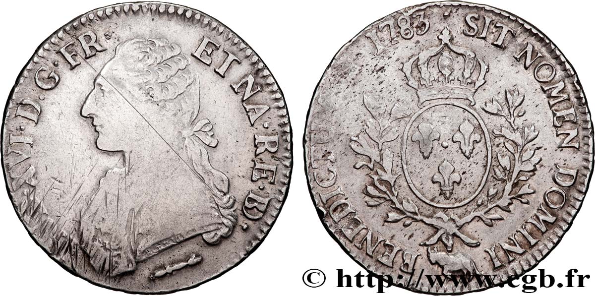 LOUIS XVI Écu aux branches d olivier 1783 Pau TB/TB+