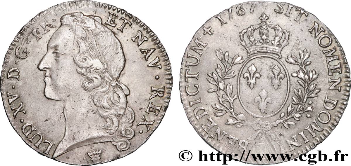 LOUIS XV THE BELOVED Écu aux branches d’olivier, tête ceinte d’un bandeau 1767 Limoges AU