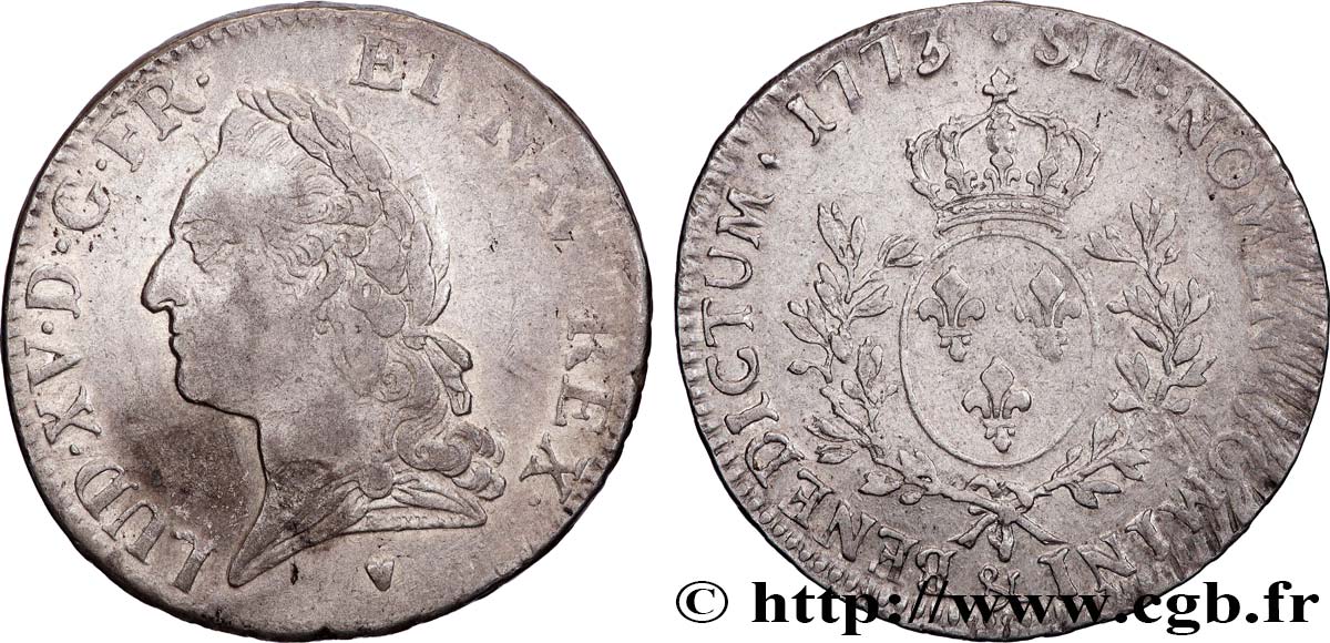 LOUIS XV THE BELOVED Écu aux branches d’olivier, buste lauré 1773 Aix-en-Provence XF/AU