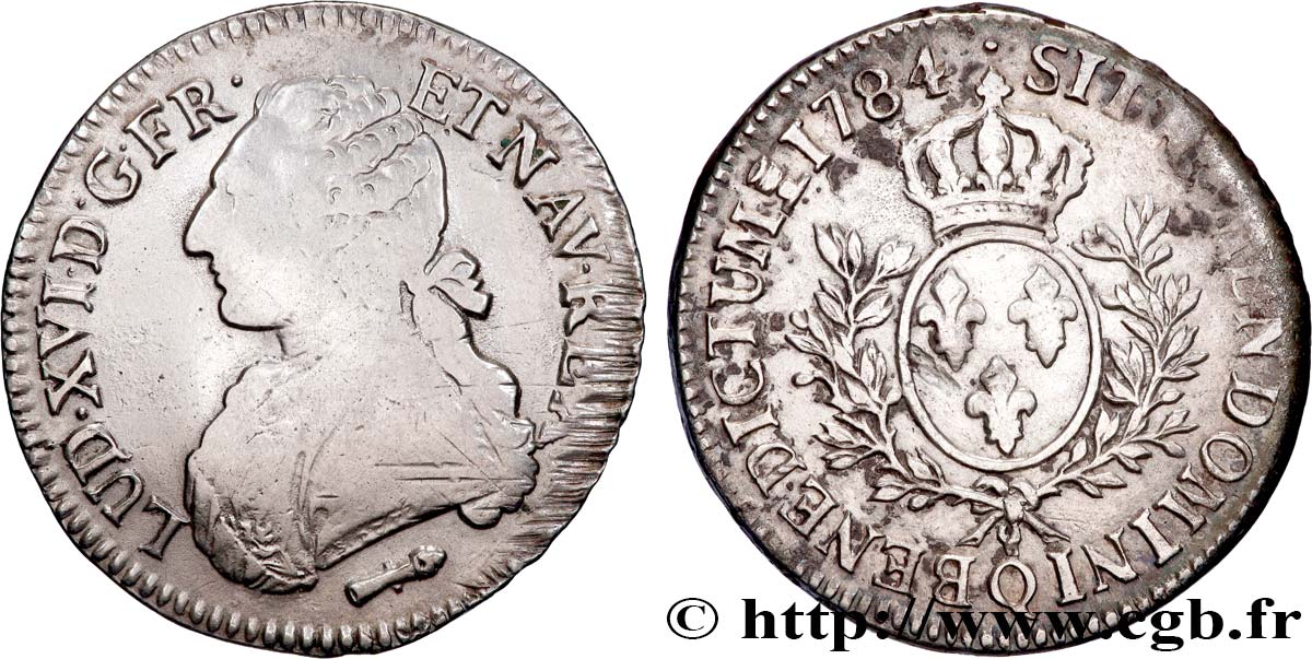 LOUIS XVI Écu aux branches d olivier 1784 Perpignan VF