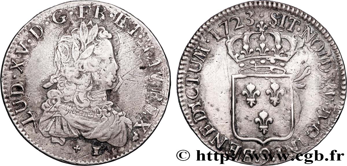 LOUIS XV THE BELOVED Écu dit  de France  1723 Rennes 