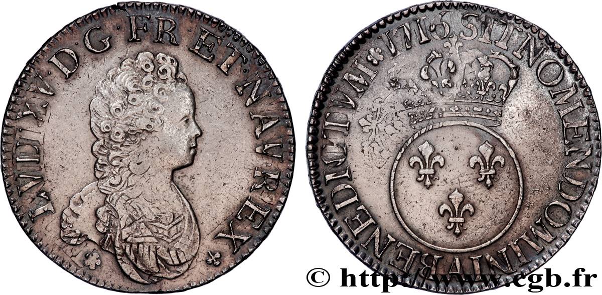 LOUIS XV  THE WELL-BELOVED  Écu dit  vertugadin  1716 Paris AU/AU